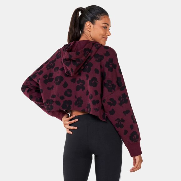 Adidas Originals Bellista Women's Cropped Burgundy Leopard Print Hoodie Small - Picture 5 of 10
